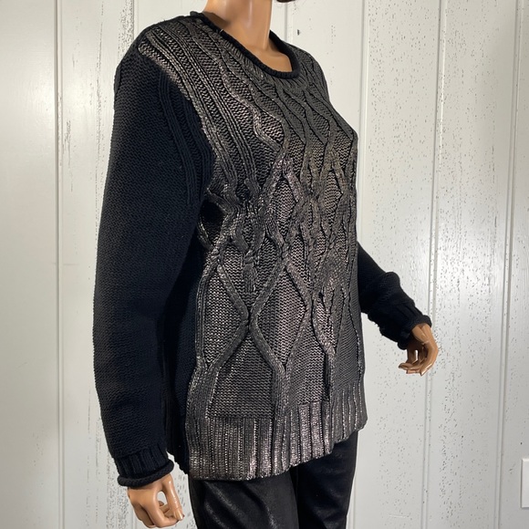 *Narciso Rodriguez Women’s Metallic Cable Knit Sweater Sz L - Picture 3 of 7